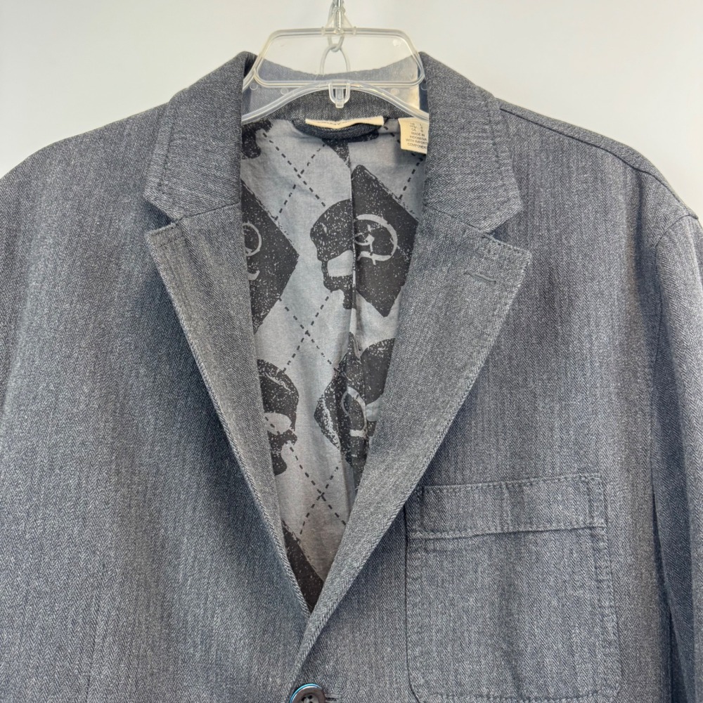 Lucky Brand Mens Charcoal Grey Herringbone Cotton Skull Lining Blazer Jacket L - Picture 11 of 16